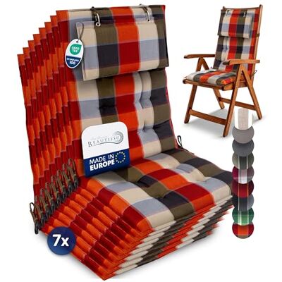 Beautissu Premium coussin chaise jardin dossier haut tissu robuste Sangles Set de 8 120x50cm orange beige 8cm épaisseur fauteuil avec sangles fixation Antidérapant Résistance appui-tête galette Sun-HL Beautissu Premium coussin chaise jardin dossier haut tissu robuste Sangles Set de 8 120x50cm orange beige 8cm épaisseur fauteuil avec sangles fixation Antidérapant Résistance appui-tête galette Sun-HL