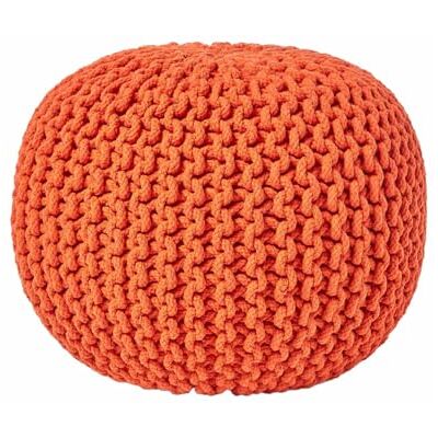 HOMESCAPES Pouf tricoté orange brûlé garni de haricots 100 % coton pour le salon, les enfants ou les personnes âgées HOMESCAPES Pouf tricoté orange brûlé garni de haricots 100 % coton pour le salon, les enfants ou les personnes âgées
