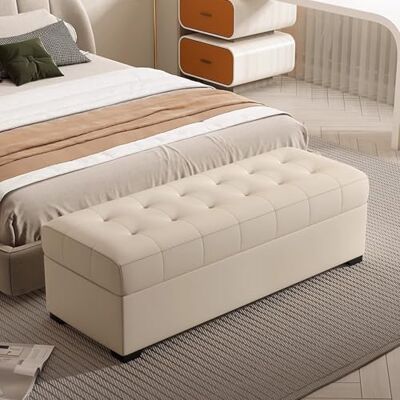 RTYHN Banc de rangement ottoman en cuir avec siège rembourré boutonné et pieds pour le salon RTYHN Banc de rangement ottoman en cuir avec siège rembourré boutonné et pieds pour le salon