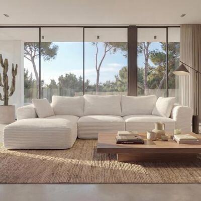 Mendler HWC-P20 Ensemble de canapés, canapé 3 places, en tissu côtelé, 370 g/m², surface de couchage à gauche, blanc Mendler HWC-P20 Ensemble de canapés, canapé 3 places, en tissu côtelé, 370 g/m², surface de couchage à gauche, blanc