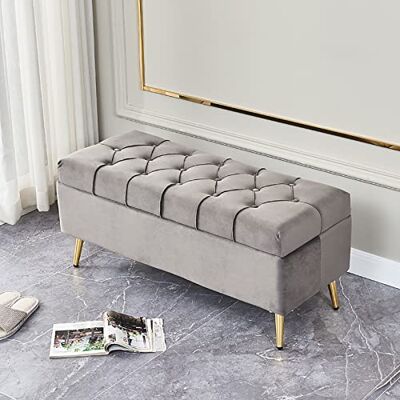 ZHANGXAO Banc ottoman de rangement en velours, repose-pieds touffeté à boutons, tabouret de canapé, tabouret rectangulaire en flanelle, table basse pour salon, chambre à coucher, gris foncé, 60 x 40 x ZHANGXAO Banc ottoman de rangement en velours, repose-pieds touffeté à boutons, tabouret de canapé, tabouret rectangulaire en flanelle, table basse pour salon, chambre à coucher, gris foncé, 60 x 40 x
