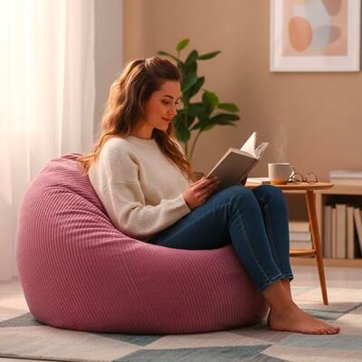 LiveDeco Pouf Poire Déhoussable avec Billes, Velours Côtelé Rose, Intérieur pour Salon, Chambre BiG52 LiveDeco Pouf Poire Déhoussable avec Billes, Velours Côtelé Rose, Intérieur pour Salon, Chambre BiG52