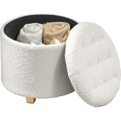 HOMCOM Pouf Coffre Rangement Tabouret Tissu Bouclette Ø 45 x 41 cm Blanc Rond, Pouf Repose-Pieds, pour la Chambre à Coucher, Entrée, Salon, Charge 120 Kg HOMCOM Pouf Coffre Rangement Tabouret Tissu Bouclette Ø 45 x 41 cm Blanc Rond, Pouf Repose-Pieds, pour la Chambre à Coucher, Entrée, Salon, Charge 120 Kg