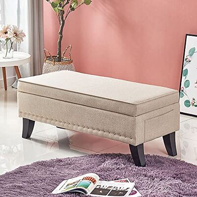 GYEQXKT Banc de rangement moderne multifonction rembourré en coton et lin Ottoman Repose-pieds pour salon, chambre à coucher, bout de lit, canapé – Solution élégante de décoration d'intérieur GYEQXKT Banc de rangement moderne multifonction rembourré en coton et lin Ottoman Repose-pieds pour salon, chambre à coucher, bout de lit, canapé – Solution élégante de décoration d'intérieur