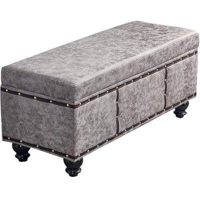 WIKKASSEIR Banc de rangement rétro en cuir, pouf de rangement rectangulaire en bois, tabouret d'extrémité de lit avec siège rembourré, tabouret à langer pour couloir, salon, chambre à coucher (couleur WIKKASSEIR Banc de rangement rétro en cuir, pouf de rangement rectangulaire en bois, tabouret d'extrémité de lit avec siège rembourré, tabouret à langer pour couloir, salon, chambre à coucher (couleur