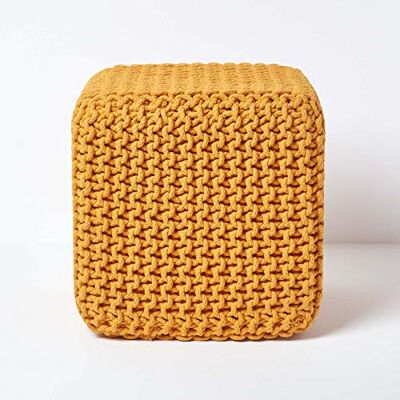 HOMESCAPES Moutarde Repose-pieds cube en tricot garni de haricots 100 % coton pour le salon, les enfants ou les personnes âgées HOMESCAPES Moutarde Repose-pieds cube en tricot garni de haricots 100 % coton pour le salon, les enfants ou les personnes âgées