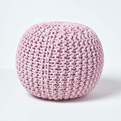 HOMESCAPES Pouf rond tressé en coton, Pouf tricot coloris Rose pastel, 40x35 cm HOMESCAPES Pouf rond tressé en coton, Pouf tricot coloris Rose pastel, 40x35 cm