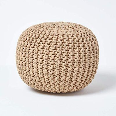 HOMESCAPES Pouf Rond tressé en Coton, Pouf Tricot Coloris Beige, 40x35 cm HOMESCAPES Pouf Rond tressé en Coton, Pouf Tricot Coloris Beige, 40x35 cm