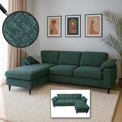 Mendler Canapé avec péninsule HWC-O71, canapé d'angle L, tissu (320 g/m²) bois 84x229x140cm gris-vert Mendler Canapé avec péninsule HWC-O71, canapé d'angle L, tissu (320 g/m²) bois 84x229x140cm gris-vert