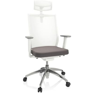hjh OFFICE 657632 Aspen White PRO Chaise de bureau ergonomique avec appuie-tête réglable, dossier en maille, tissu gris/blanc hjh OFFICE 657632 Aspen White PRO Chaise de bureau ergonomique avec appuie-tête réglable, dossier en maille, tissu gris/blanc