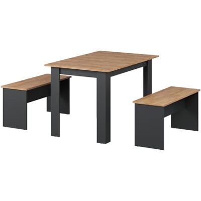 Vicco Ensemble de table à manger "Sentio", Anthracite/chêne doré, 112x73.6cm avec 2 bancs, convient comme ensemble de salle à manger pour petits espaces et cuisines Vicco Ensemble de table à manger "Sentio", Anthracite/chêne doré, 112x73.6cm avec 2 bancs, convient comme ensemble de salle à manger pour petits espaces et cuisines