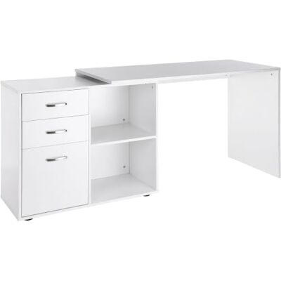HOMCOM Bureau d'Angle Modulable 2 en 1 MDF Blanc Table de Salle à Manger, Bureau Informatique, 3 Tiroirs, 2 Niches, Plan de Travail HOMCOM Bureau d'Angle Modulable 2 en 1 MDF Blanc Table de Salle à Manger, Bureau Informatique, 3 Tiroirs, 2 Niches, Plan de Travail