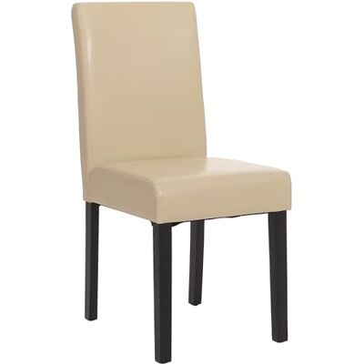 Mendler Littau Chaise de salle à manger, de cuisine, en cuir, crème, pieds foncés Mendler Littau Chaise de salle à manger, de cuisine, en cuir, crème, pieds foncés