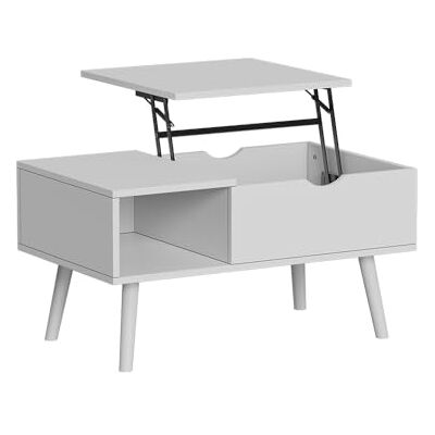 Vicco Table basse "Stora", Blanc, 76x45cm avec fonction de levage, plateau de table réglable en hauteur et compartiment de rangement ouvert Vicco Table basse "Stora", Blanc, 76x45cm avec fonction de levage, plateau de table réglable en hauteur et compartiment de rangement ouvert