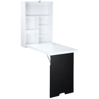 HOMCOM Bureau Mural Pliable Bureau Mural Rabattable Suspendu MDF Blanc Étagère, Tableau à Craie Intégré HOMCOM Bureau Mural Pliable Bureau Mural Rabattable Suspendu MDF Blanc Étagère, Tableau à Craie Intégré