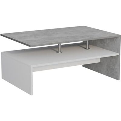 Vicco Table basse "Amato", Béton/blanc, 90x52.6cm avec espace de rangement sous le plateau pour le stockage Vicco Table basse "Amato", Béton/blanc, 90x52.6cm avec espace de rangement sous le plateau pour le stockage