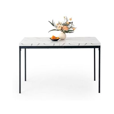 FurnitureR Table à manger motif marbre, table à manger de cuisine rectangulaire avec pieds réglables, pour salle à manger salon, 120x70x75cm, blanc FurnitureR Table à manger motif marbre, table à manger de cuisine rectangulaire avec pieds réglables, pour salle à manger salon, 120x70x75cm, blanc
