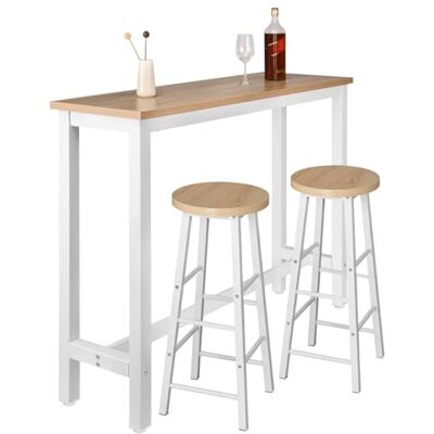 WOLTU 1 X Table de Bar + 2 X tabourets de Bar en MDF et métal Design Industriel 140x40x100cm,Chêne Clair BT30hei+BH130hei-2 WOLTU 1 X Table de Bar + 2 X tabourets de Bar en MDF et métal Design Industriel 140x40x100cm,Chêne Clair BT30hei+BH130hei-2