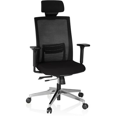 hjh OFFICE Captiva 732101 Chaise de bureau professionnelle pivotante en tissu avec équipement de qualité supérieure et dossier en maille Noir hjh OFFICE Captiva 732101 Chaise de bureau professionnelle pivotante en tissu avec équipement de qualité supérieure et dossier en maille Noir