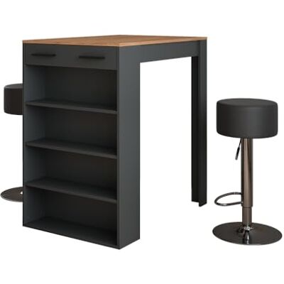 Vicco Set de table de bar "Repose", Chêne doré/anthracite, 67x100cm avec 2 tabourets de bar, pour une utilisation comme table haute avec étagères réglables Vicco Set de table de bar "Repose", Chêne doré/anthracite, 67x100cm avec 2 tabourets de bar, pour une utilisation comme table haute avec étagères réglables
