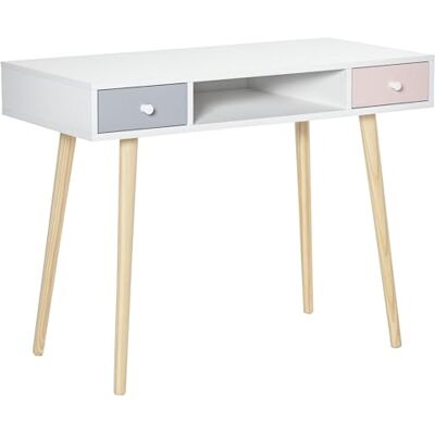HOMCOM Bureau Enfant Scandinave 100L x 48l x 76,5H cm Blanc Gris Rose HOMCOM Bureau Enfant Scandinave 100L x 48l x 76,5H cm Blanc Gris Rose