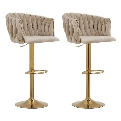 Unique Lot de 2 tabourets de bar Elegano Polyester Beige Unique Lot de 2 tabourets de bar Elegano Polyester Beige