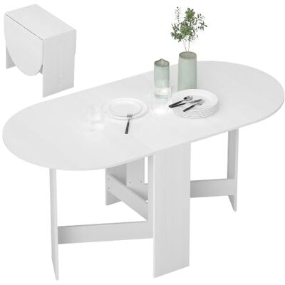 HOMCOM Table à Manger Pliante jusqu'à 6 Personnes Blanc Table Pliante Cuisine Ovale, pour Petits Espaces, Salle à Manger HOMCOM Table à Manger Pliante jusqu'à 6 Personnes Blanc Table Pliante Cuisine Ovale, pour Petits Espaces, Salle à Manger