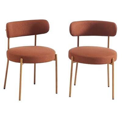 BAÏTA Lot de 2 chaises NOA Tissu Terracotta Pieds métal Finition Bois BAÏTA Lot de 2 chaises NOA Tissu Terracotta Pieds métal Finition Bois
