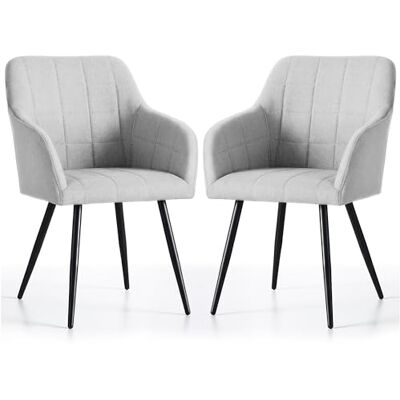 AKORD Luxano Lumos Lot de 2 chaises rembourrées, avec coutures carrées et accoudoirs, pieds en métal noir, pour cuisine et salle à manger, 58 x 54 x 82 cm, gris clair AKORD Luxano Lumos Lot de 2 chaises rembourrées, avec coutures carrées et accoudoirs, pieds en métal noir, pour cuisine et salle à manger, 58 x 54 x 82 cm, gris clair