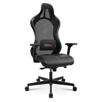Topstar Sitness RS Sport Plus Continental Chaise de bureau en cuir synthétique Rouge/noir Coutures noires avec coussin lombaire Topstar Sitness RS Sport Plus Continental Chaise de bureau en cuir synthétique Rouge/noir Coutures noires avec coussin lombaire