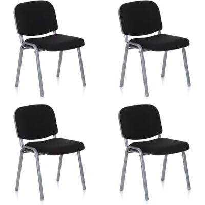 hjh OFFICE XT 600 704530 Lot de 4 chaises de conférence, empilables, rembourrées, structure en métal argenté, housse en tissu noir hjh OFFICE XT 600 704530 Lot de 4 chaises de conférence, empilables, rembourrées, structure en métal argenté, housse en tissu noir