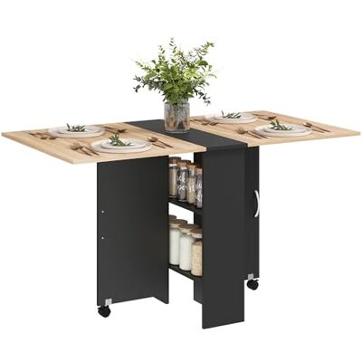 HOMCOM Table Pliante de Cuisine sur Roulettes 75L x 140l x 74H cm Noir HOMCOM Table Pliante de Cuisine sur Roulettes 75L x 140l x 74H cm Noir