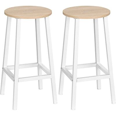 HOMCOM Lot de 2 tabourets de Bar, chaises de Bar, tabourets de Cuisine Hauts 65H cm avec Repose-Pieds, Structure en Acier, Blanc et Naturel HOMCOM Lot de 2 tabourets de Bar, chaises de Bar, tabourets de Cuisine Hauts 65H cm avec Repose-Pieds, Structure en Acier, Blanc et Naturel