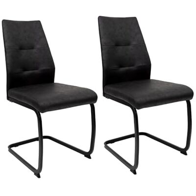 Trisens Lot de 2 chaises de salle à manger, modernes, aspect cuir, rembourrées, avec structure en métal robuste, faciles d'entretien, avec surface respirante, au choix (noir) Trisens Lot de 2 chaises de salle à manger, modernes, aspect cuir, rembourrées, avec structure en métal robuste, faciles d'entretien, avec surface respirante, au choix (noir)