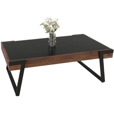 Mendler Table basse canapé HWC-L89 43x120x64cm pierre frittée MDF pieds noirs bois foncé effet marbre brun Mendler Table basse canapé HWC-L89 43x120x64cm pierre frittée MDF pieds noirs bois foncé effet marbre brun