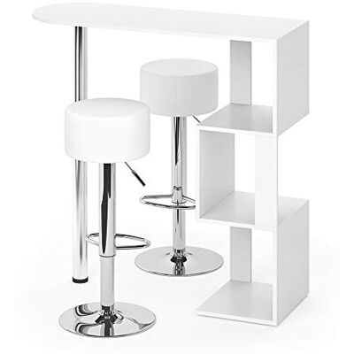 Vicco Ensemble de table de bar "Vincent", Blanc, 113x39.8cm avec 2 tabourets de bar, pour une utilisation comme table haute avec surfaces de rangement latérales Vicco Ensemble de table de bar "Vincent", Blanc, 113x39.8cm avec 2 tabourets de bar, pour une utilisation comme table haute avec surfaces de rangement latérales