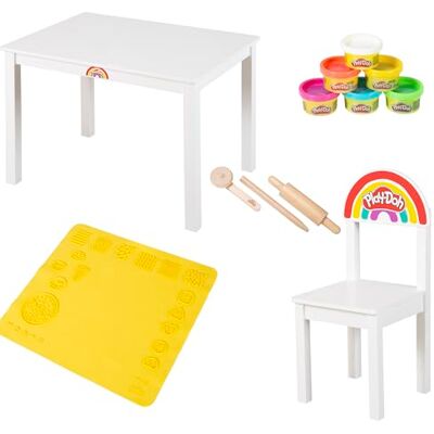 roba x Play-Doh Ensemble Table d'Activités et Chaise pour Enfants dès 3 Ans Set de Jeu en Bois Certifié FSC® avec 6 Pots de Pâte à Modeler, 3 Outils, Grand Tapis 3D sans BPA roba x Play-Doh Ensemble Table d'Activités et Chaise pour Enfants dès 3 Ans Set de Jeu en Bois Certifié FSC® avec 6 Pots de Pâte à Modeler, 3 Outils, Grand Tapis 3D sans BPA