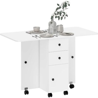 HOMCOM Table de Cuisine Pliable 2 Tiroirs 120 x 60 x 76,5 cm Blanc HOMCOM Table de Cuisine Pliable 2 Tiroirs 120 x 60 x 76,5 cm Blanc