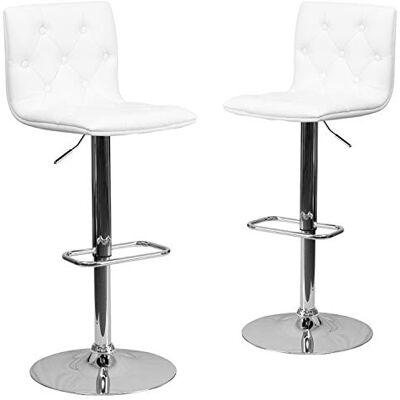 Flash Furniture Lot de 2 tabourets de bar contemporains touffetés en vinyle blanc Hauteur réglable Base chromée Flash Furniture Lot de 2 tabourets de bar contemporains touffetés en vinyle blanc Hauteur réglable Base chromée