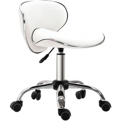 HOMCOM Tabouret à roulettes Tabouret de Travail avec Hauteur réglable 44-56 cm et Dossier, Tabouret de Bureau pivotant 360° pour Salon de Massage, Bureau, Clinique, Blanc HOMCOM Tabouret à roulettes Tabouret de Travail avec Hauteur réglable 44-56 cm et Dossier, Tabouret de Bureau pivotant 360° pour Salon de Massage, Bureau, Clinique, Blanc