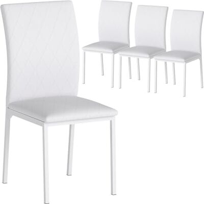 HOMCOM Lot de 4 chaises de salle à manger modernes, chaises de cuisine rembourrées, capitonnage rhombique et pieds en métal, pour salon, maison, blanc HOMCOM Lot de 4 chaises de salle à manger modernes, chaises de cuisine rembourrées, capitonnage rhombique et pieds en métal, pour salon, maison, blanc