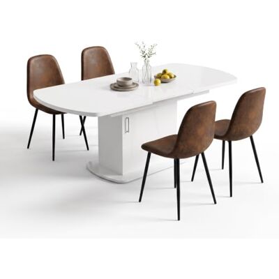 FurnitureR Ensemble de salle à manger 5 pièces avec table extensible blanche et 4 chaises FurnitureR Ensemble de salle à manger 5 pièces avec table extensible blanche et 4 chaises