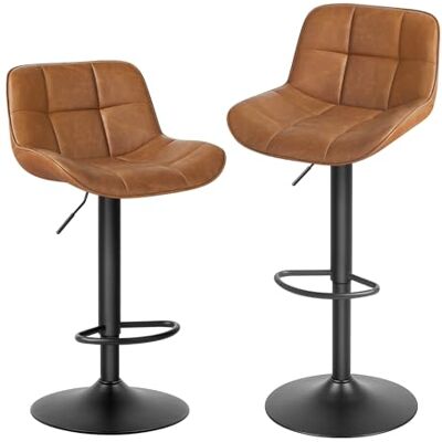 EUGAD Lot de 2 tabourets de bar, réglables en hauteur, pivotants à 360 °, avec dossier, repose-pieds rembourrés, en cuir synthétique, tabouret ergonomique dans le bar, siège 49 x 36 cm, en métal EUGAD Lot de 2 tabourets de bar, réglables en hauteur, pivotants à 360 °, avec dossier, repose-pieds rembourrés, en cuir synthétique, tabouret ergonomique dans le bar, siège 49 x 36 cm, en métal