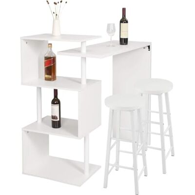 WOLTU 1 X Table de Bar Rotatif avec 3 tablettes + 2 X Tabourets de Bar Structure en métal Plateau en MDF,Blanc BT27ws+BH130ws-2 WOLTU 1 X Table de Bar Rotatif avec 3 tablettes + 2 X Tabourets de Bar Structure en métal Plateau en MDF,Blanc BT27ws+BH130ws-2