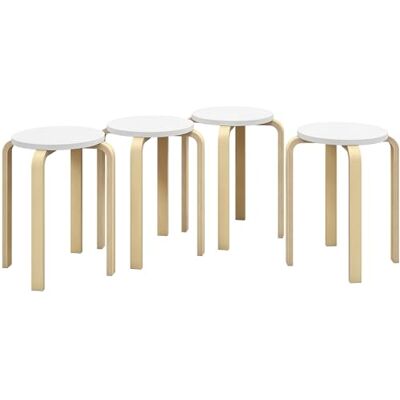 HOMCOM Lot de 4 tabourets empilables ronds, ensemble de tabouret en bois moderne avec base antidérapante, chaises empilables sans dossier avec pieds incurvés pour cuisine, bar, salle à manger, bureau HOMCOM Lot de 4 tabourets empilables ronds, ensemble de tabouret en bois moderne avec base antidérapante, chaises empilables sans dossier avec pieds incurvés pour cuisine, bar, salle à manger, bureau