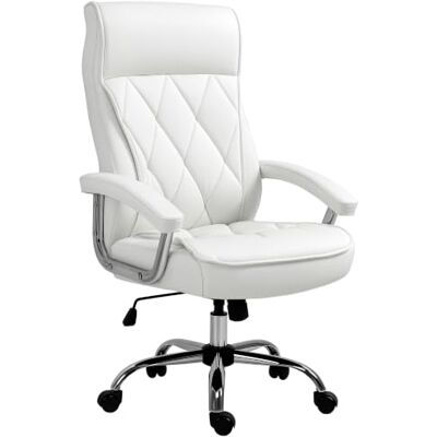Vinsetto Chaise bureau ergonomique hauteur réglable blanche Chaise pivotante fonction basculante, motif diamant, similicuir, fauteuil exécutif rembourré. Vinsetto Chaise bureau ergonomique hauteur réglable blanche Chaise pivotante fonction basculante, motif diamant, similicuir, fauteuil exécutif rembourré.