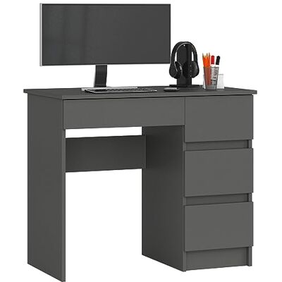 AKORD Bureau A7 90 cm 4 tiroirs à droite Pour la maison et le bureau Pour le travail 90 x 77 x 50 cm (l x H x P) Poids 30,50 kg Gris graphite/gris graphite AKORD Bureau A7 90 cm 4 tiroirs à droite Pour la maison et le bureau Pour le travail 90 x 77 x 50 cm (l x H x P) Poids 30,50 kg Gris graphite/gris graphite
