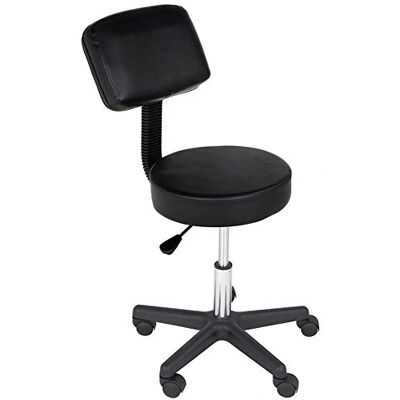 BAKAJI Tabouret Esthéticienne avec dossier et assise en simili cuir Chaise pivotante Altesse Réglable 5 Roues Maison Bureau Studio Médical Massages Tatouages Physiothérapie Salon Beauté (Noir) BAKAJI Tabouret Esthéticienne avec dossier et assise en simili cuir Chaise pivotante Altesse Réglable 5 Roues Maison Bureau Studio Médical Massages Tatouages Physiothérapie Salon Beauté (Noir)