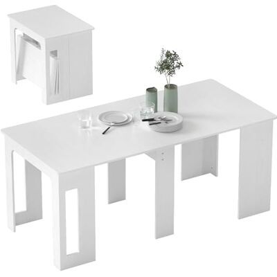 HOMCOM Table à Manger Pliante, Table Pliante Cuisine rectangulaire Extensible jusqu'à 6 Personnes, pour Petits espaces, Salle à Manger, Blanc HOMCOM Table à Manger Pliante, Table Pliante Cuisine rectangulaire Extensible jusqu'à 6 Personnes, pour Petits espaces, Salle à Manger, Blanc