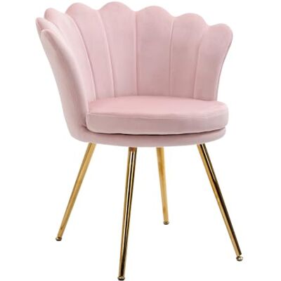 HOMCOM Fauteuil Coquillage Chaise Coiffeuse 67l x 64P x 77H cm Rose Poudré Fauteuil en Velours, Pieds en Métal Doré, pour Salon Chambre, Salle à Manger HOMCOM Fauteuil Coquillage Chaise Coiffeuse 67l x 64P x 77H cm Rose Poudré Fauteuil en Velours, Pieds en Métal Doré, pour Salon Chambre, Salle à Manger